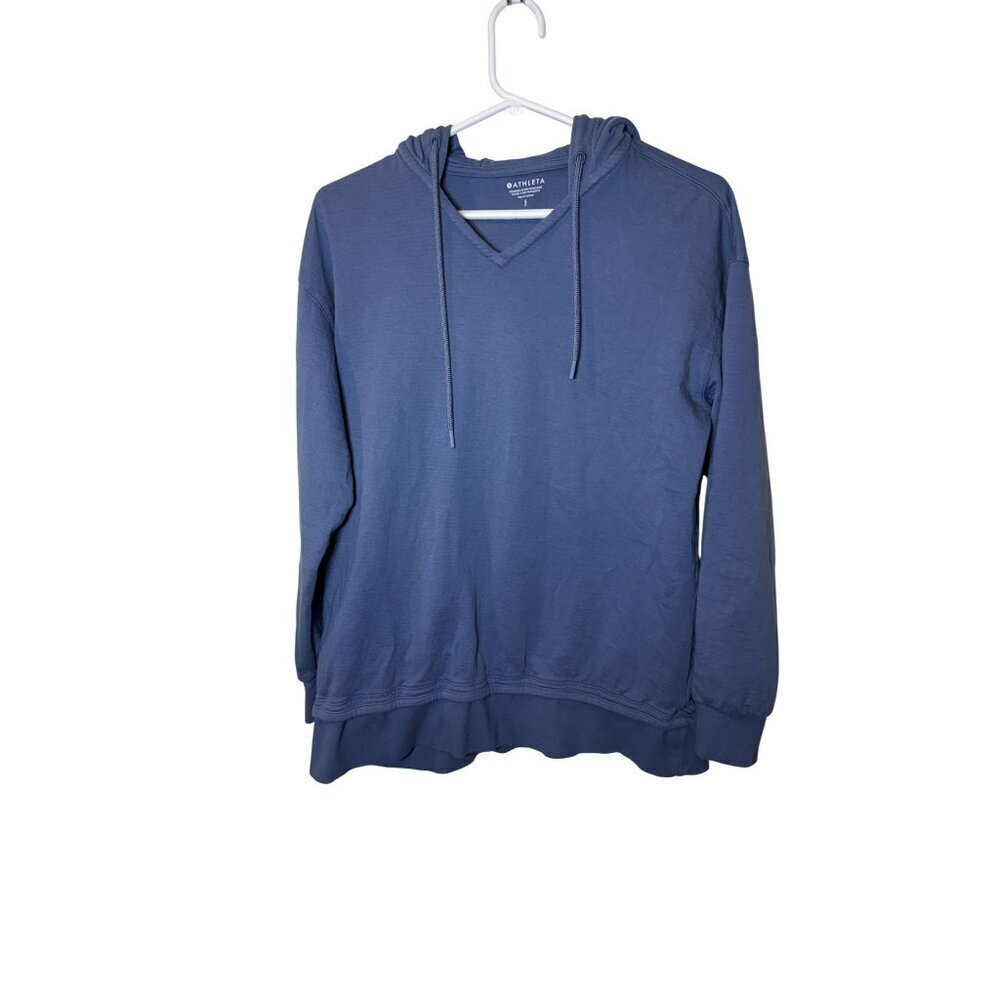 Athleta Womens Blue V-Neck Hoodie Pullover Long Sleeve Lightweight S